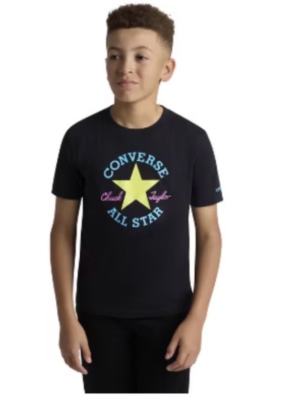 Converse Black Short Sleeve Tee with Yellow Star and Blue Logo